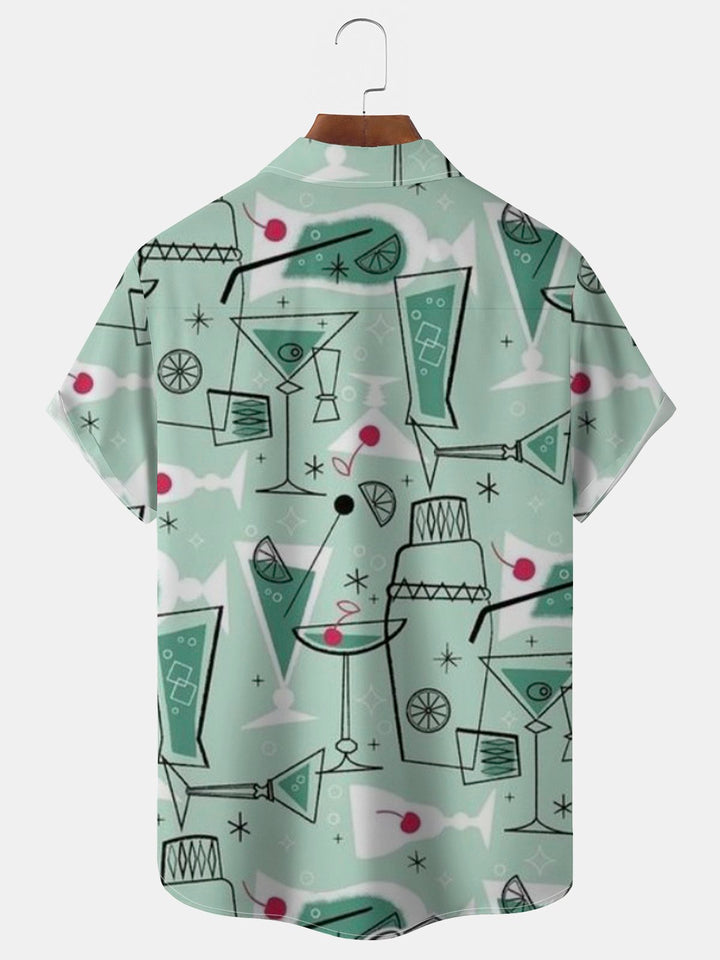 Alohadaddy® Retro Geometrisk Cocktail Print Mænds Slipslomme Kortærmet Skjorte Størrelse Big&Tall