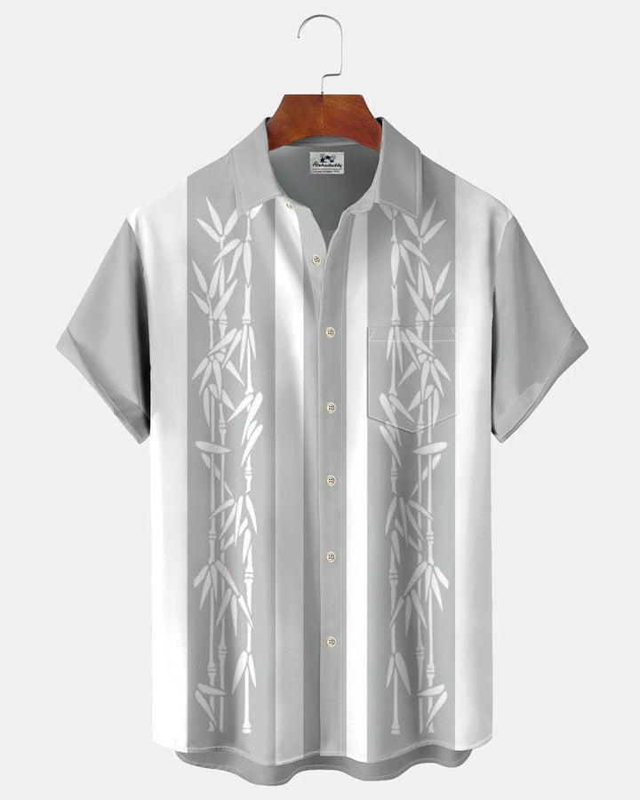 Alohadaddy Pocket Vintage Bowling Plant Bamboo Print Beach Men's Hawaiian Big And Tall Shirt