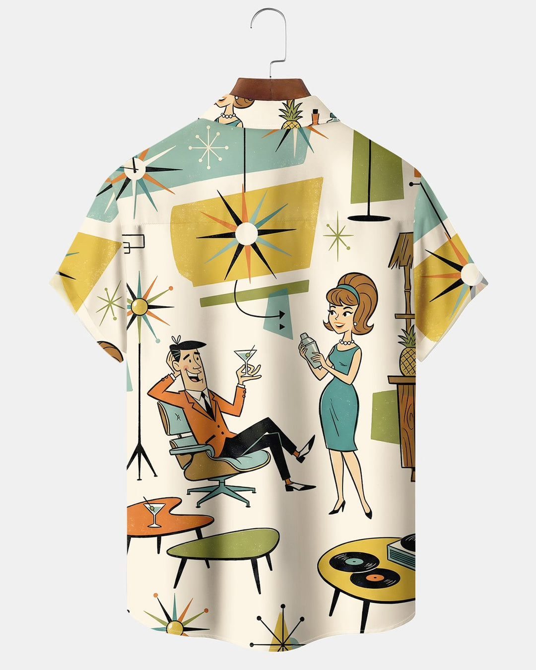 Alohadaddy® Retro Atomic Mid-Century Geometrisk Cocktail Kortærmet Skjorte