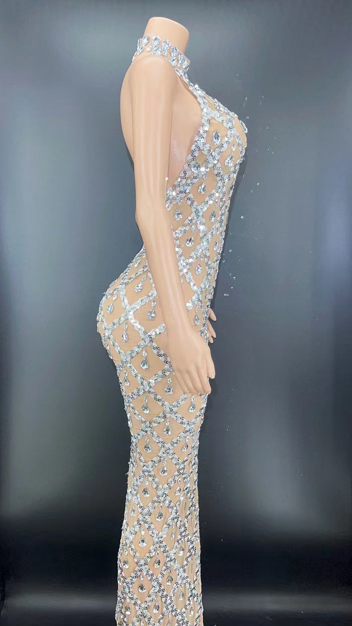 Cate Silver Diamond Maxi Dress
