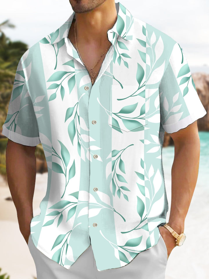 Alohadaddy Beach Vacation Men's Hawaiian Shirt Plant Leaf Print Pocket Shirt
