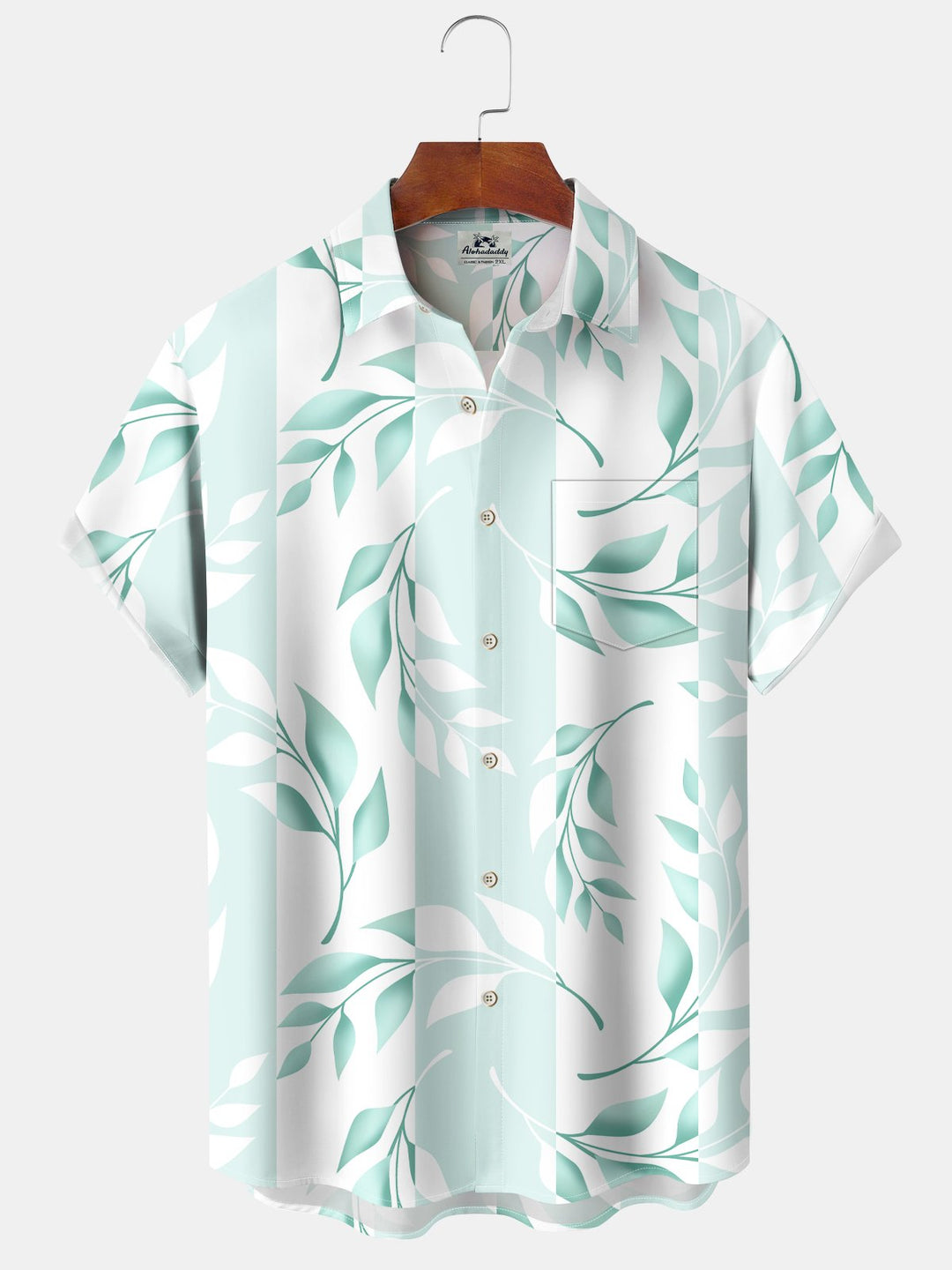 Alohadaddy Beach Vacation Men's Hawaiian Shirt Plant Leaf Print Pocket Shirt