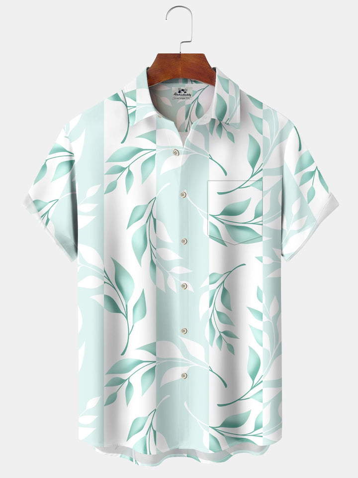 Alohadaddy Beach Vacation Men's Hawaiian Shirt Plant Leaf Print Pocket Shirt