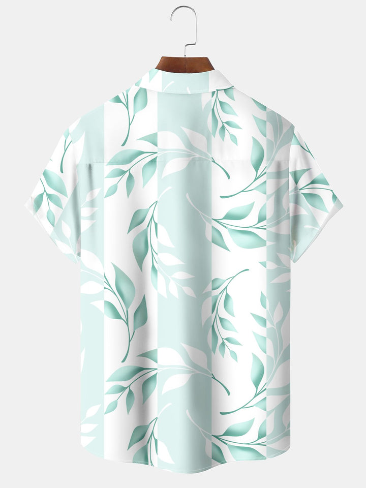 Alohadaddy Beach Vacation Men's Hawaiian Shirt Plant Leaf Print Pocket Shirt