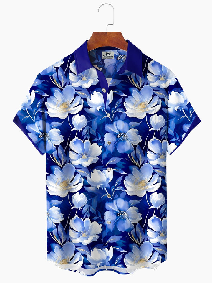 Alohadaddy Hawaiian Floral Print Men's Button Pocket Short Sleeve Shirt