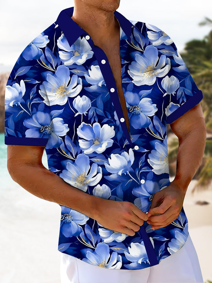 Alohadaddy Hawaiian Floral Print Men's Button Pocket Short Sleeve Shirt