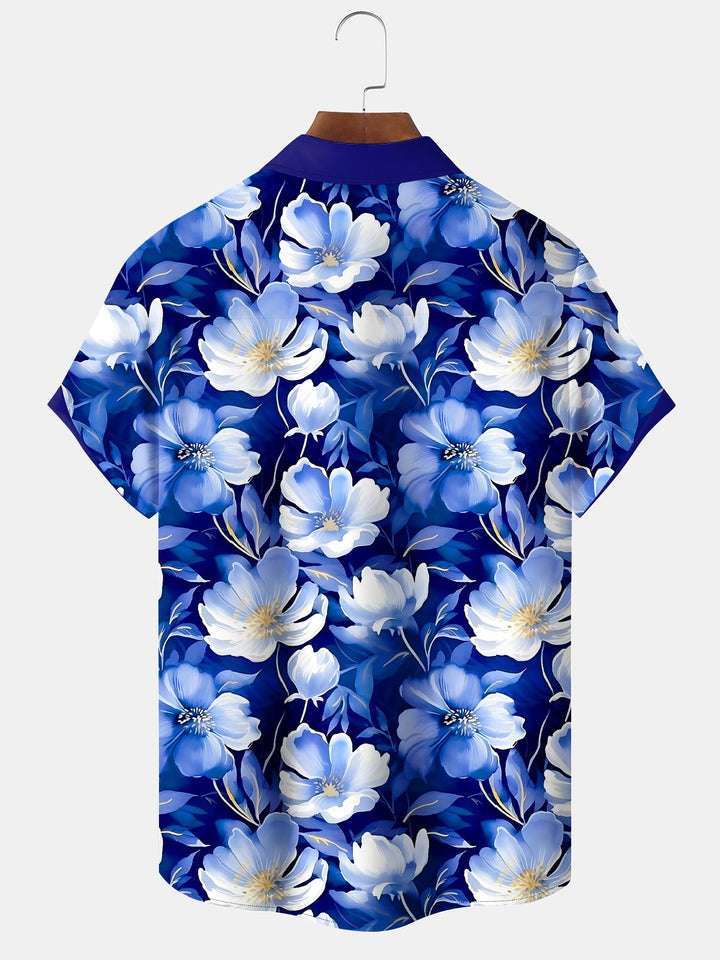 Alohadaddy Hawaiian Floral Print Men's Button Pocket Short Sleeve Shirt