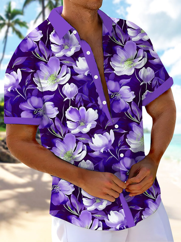 Alohadaddy Hawaiian Floral Print Men's Button Pocket Short Sleeve Shirt
