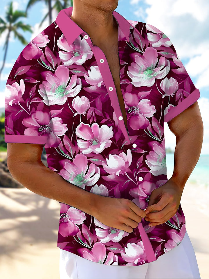 Alohadaddy Hawaiian Floral Print Men's Button Pocket Short Sleeve Shirt