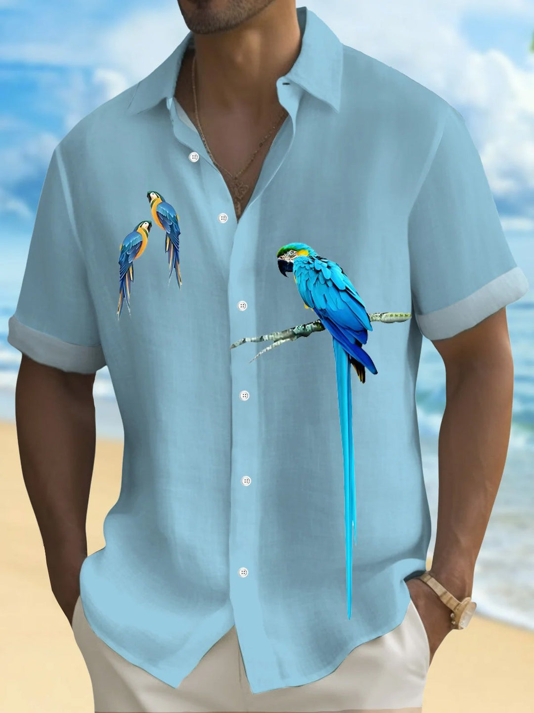Alohadaddy® Hawaiian Parrot Print Men's Button Short Sleeve Shirt Big & Tall
