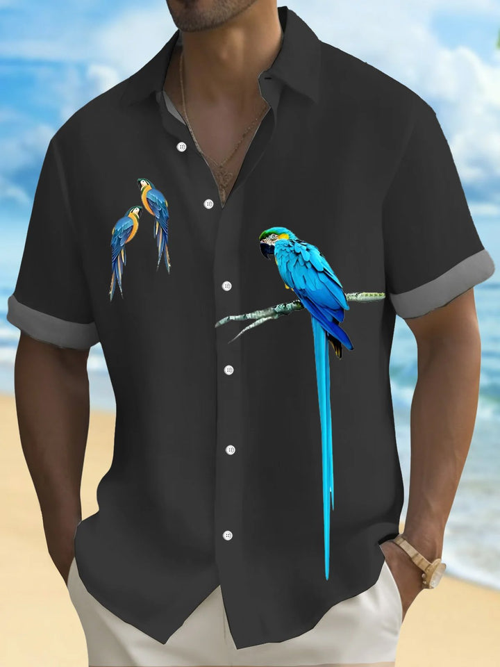 Alohadaddy® Hawaiian Parrot Print Men's Button Short Sleeve Shirt Big & Tall