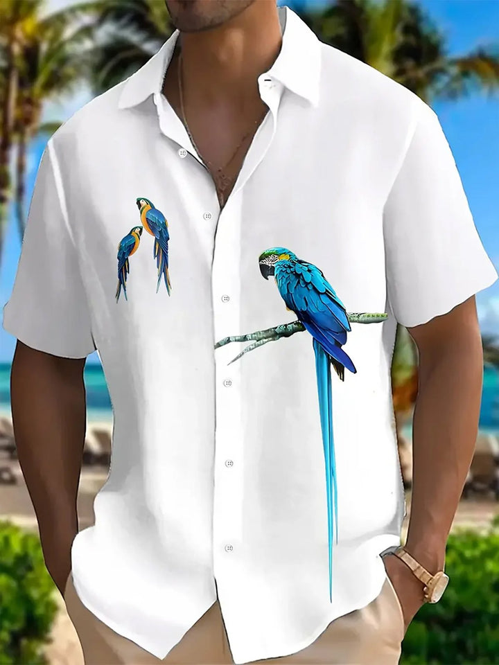 Alohadaddy® Hawaiian Parrot Print Men's Button Short Sleeve Shirt Big & Tall