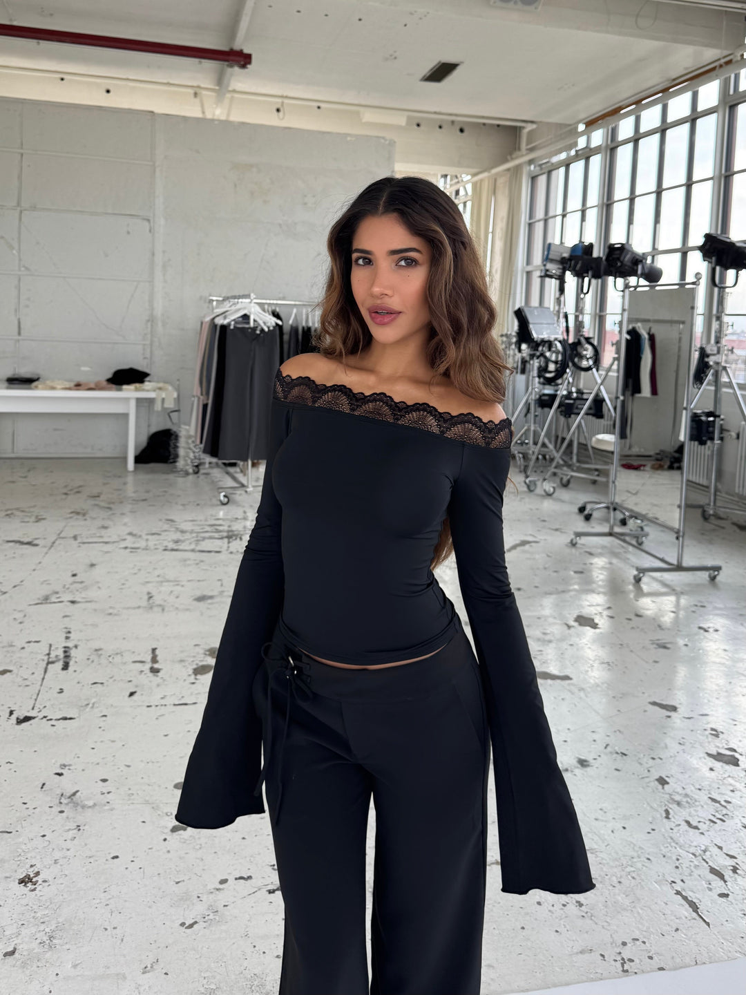 Bari basic lace top - sort