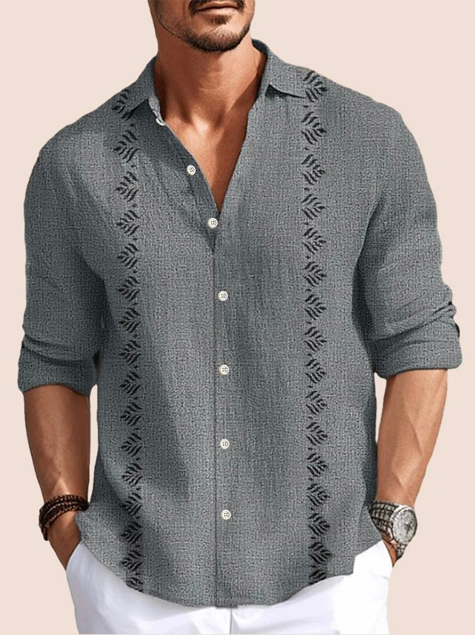 Alohadaddy Retro Geometric Textured Print Men's Button Pocket Long Sleeve Shirt