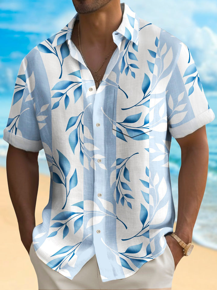 Alohadaddy Beach Vacation Men's Hawaiian Shirt Plant Leaf Print Pocket Camping Shirt