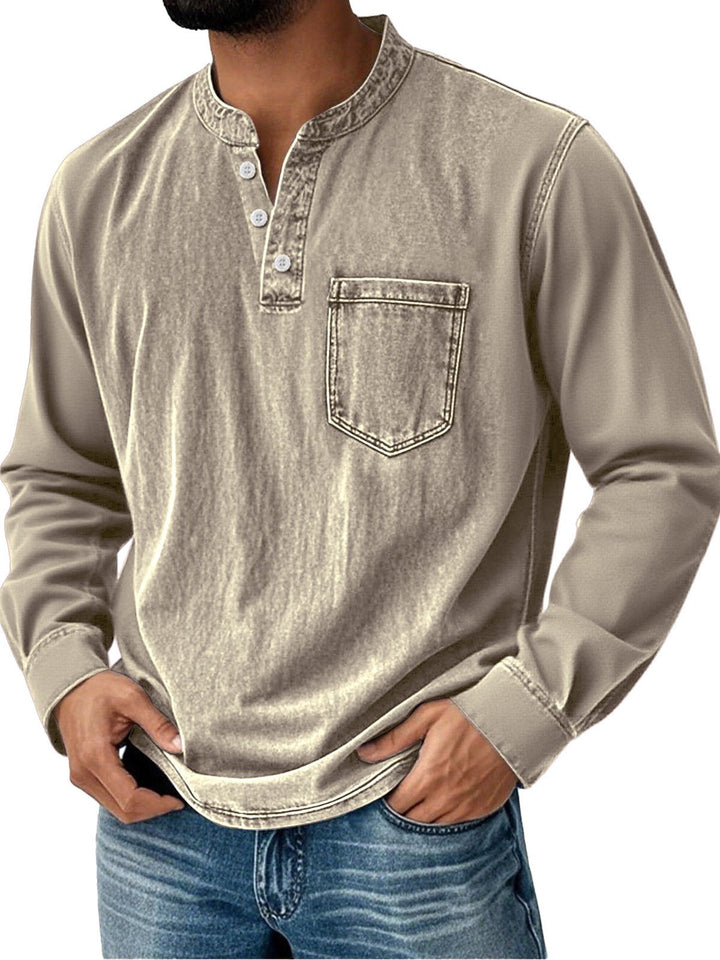 Alohadaddy® Basic Men's Casual Fashion Elastic Button Open Collar Long Sleeve Pocket T-Shirt Big Tall