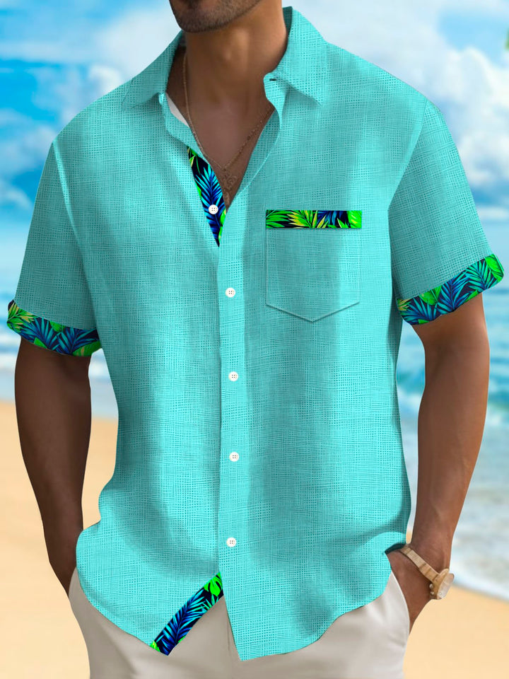 Alohadaddy® Hawaii Basic Textured Floral Print Men's Button-Down Short-Sleeve Shirt Big & Tall
