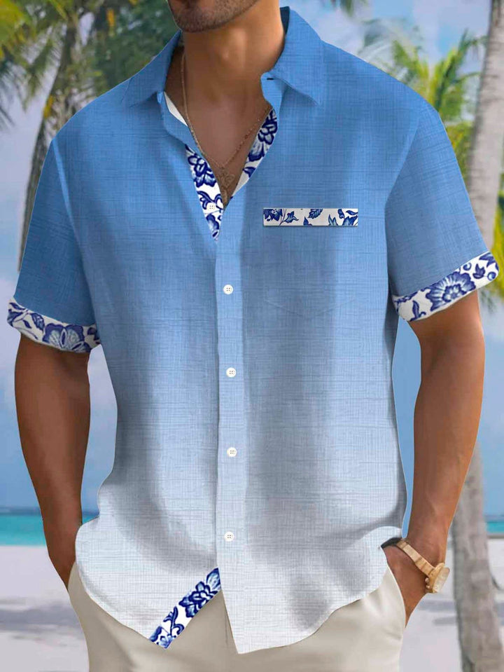 Alohadaddy® Hawaiian Gradient Floral Print Men's Short-Sleeved Button-Down Shirt Big & Tall