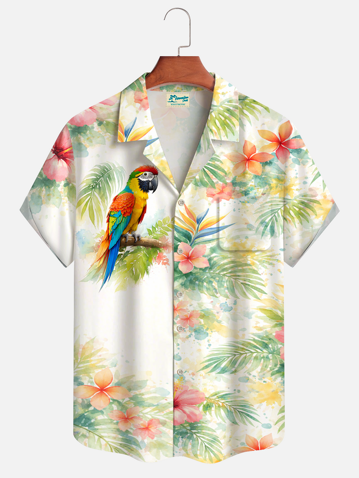 Alohadaddy® Men's Tropic Watercolor Gradient  Art Hibiscus  Parrot  Palm Tree   Forgiving Fit Camp Collar Print Retro Short-Sleeve Shirt Big & Tall