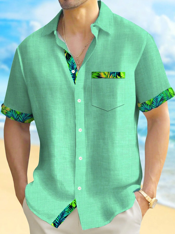 Alohadaddy® Hawaii Basic Textured Floral Print Men's Button-Down Short-Sleeve Shirt Big & Tall