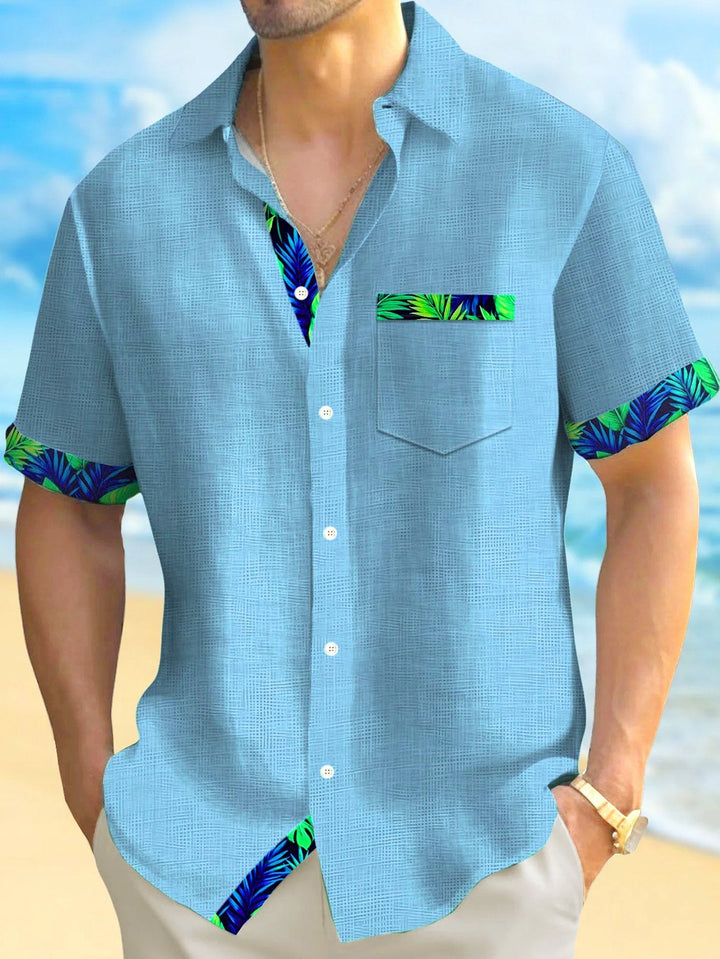 Alohadaddy® Hawaii Basic Textured Floral Print Men's Button-Down Short-Sleeve Shirt Big & Tall