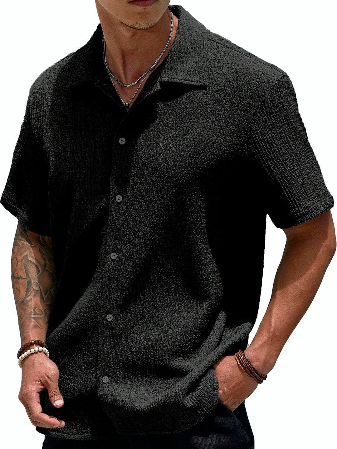 Alohadaddy Basic Casual Seersucker Men's Button Pocket Short Sleeve Shirt Big & Tall