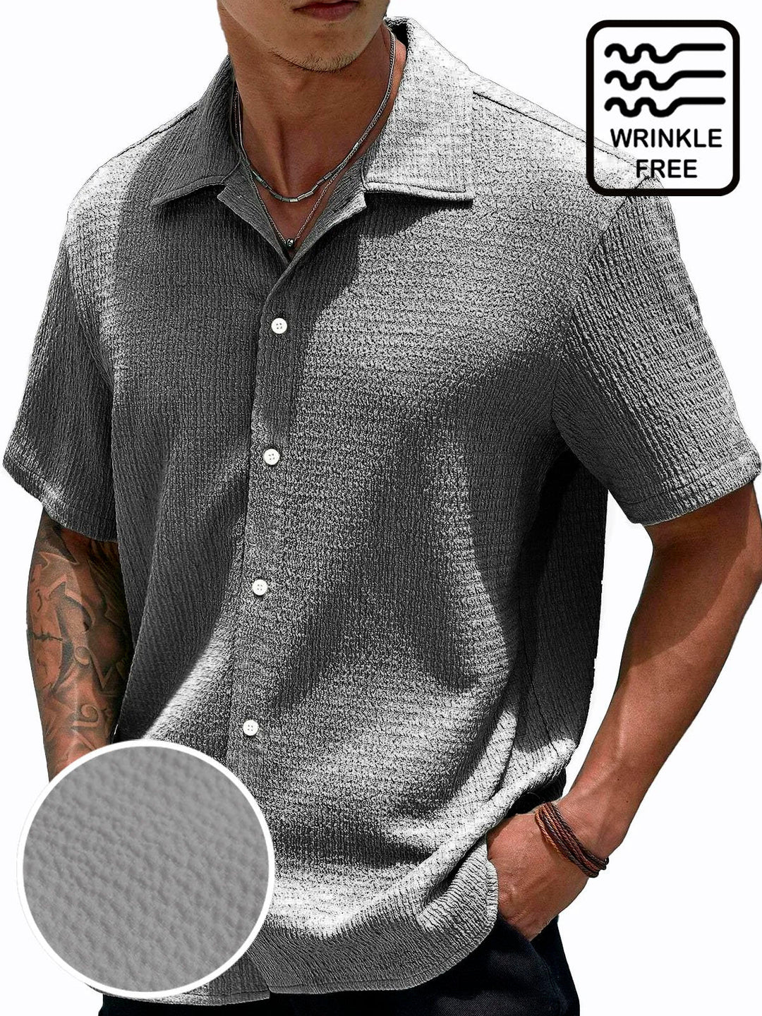 Alohadaddy Basic Casual Seersucker Men's Button Pocket Short Sleeve Shirt Big & Tall