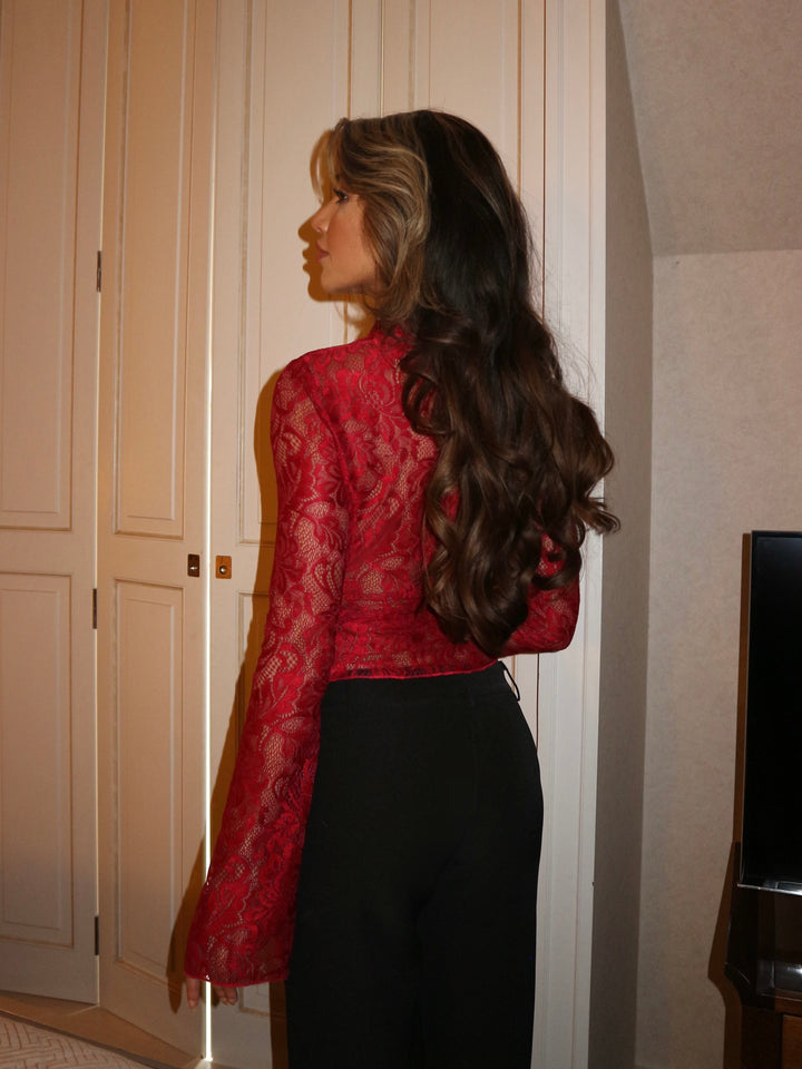 Trim lace top - mørk rød