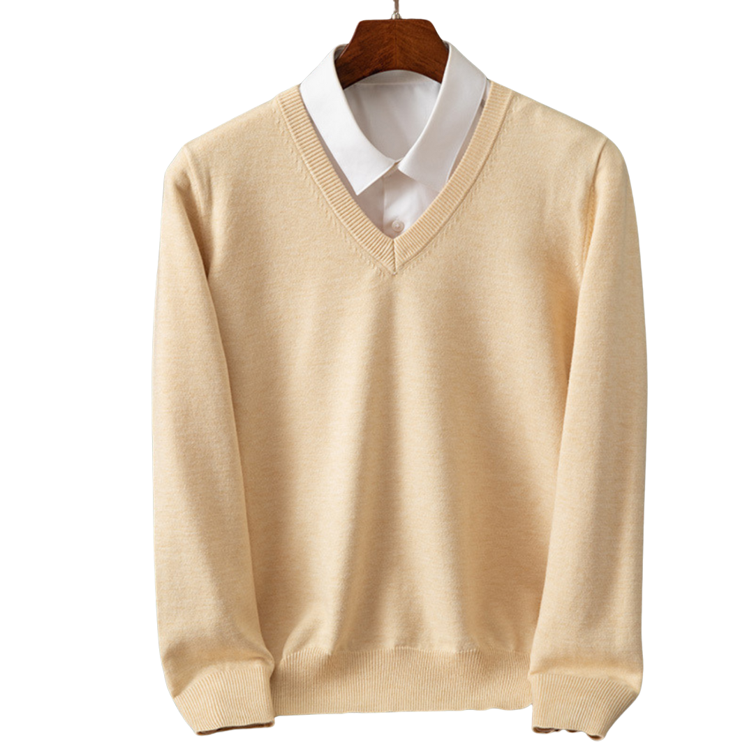V-Hals Pullover i Ren Uld til Mænd