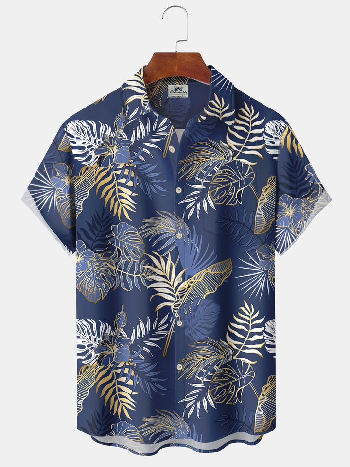 Alohadaddy Men's Hawaiian Resort Tropical Floral Gold Beach Aloha Shirt