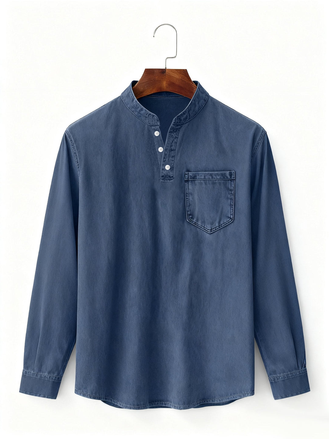 Alohadaddy® Basic Men's Casual Fashion Elastic Button Open Collar Long Sleeve Pocket T-Shirt Big Tall