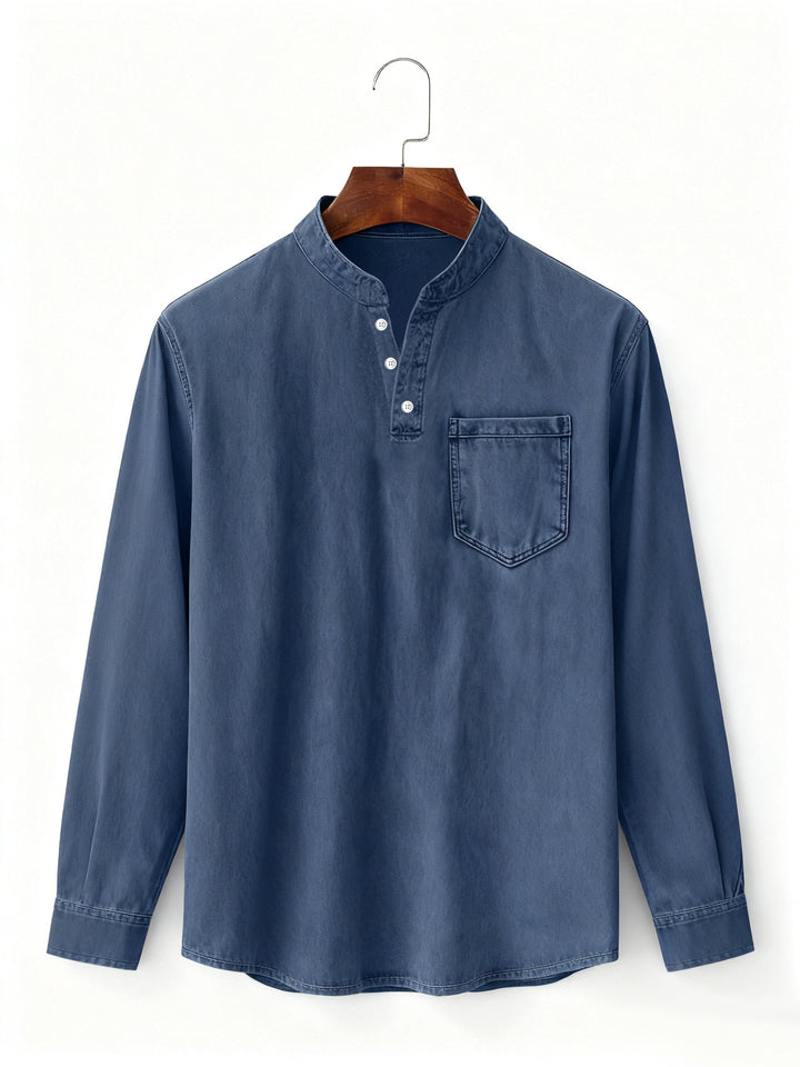 Alohadaddy® Basic Men's Casual Fashion Elastic Button Open Collar Long Sleeve Pocket T-Shirt Big Tall