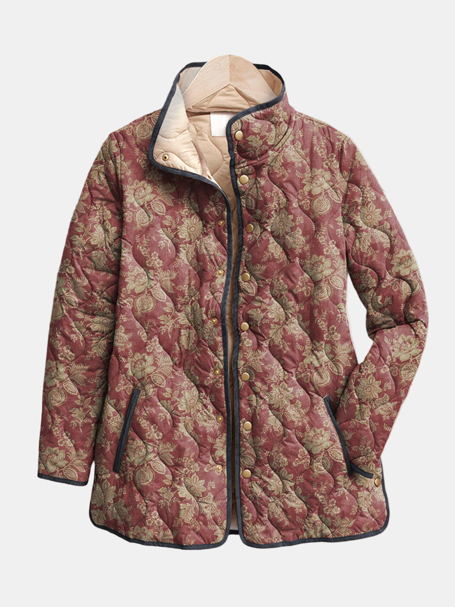 Sophie | Quiltet jakke med bordeaux damaskmønster