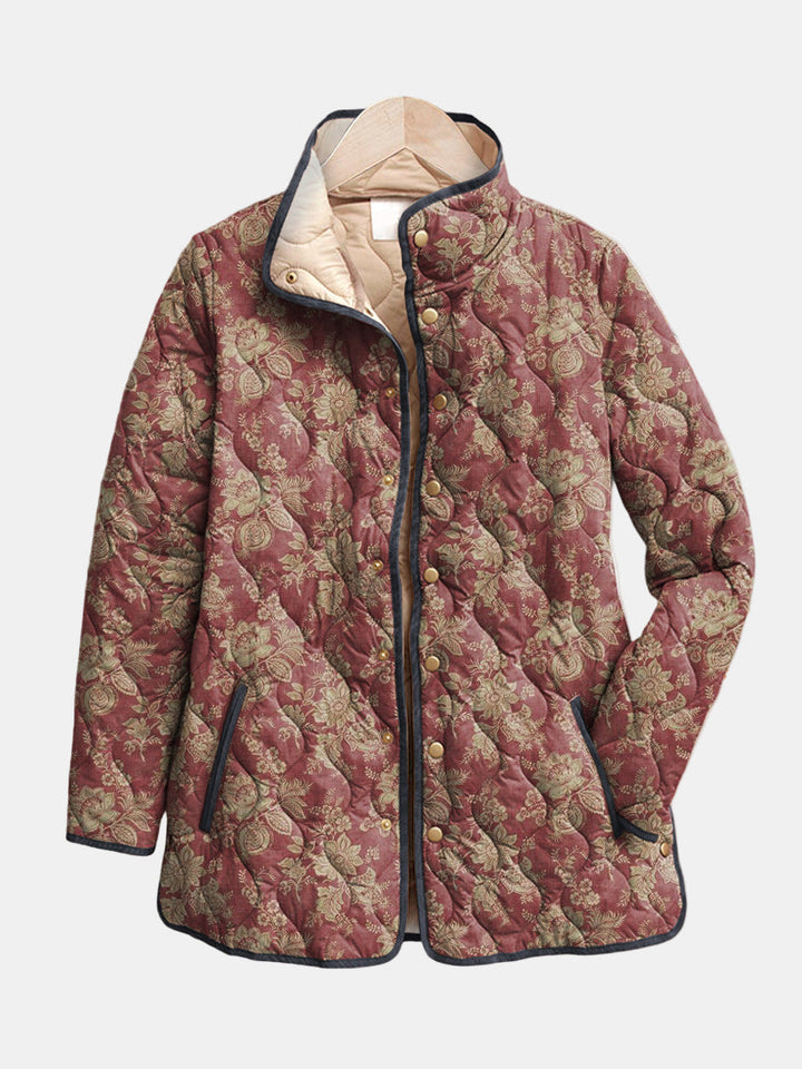 Sophie | Quiltet jakke med bordeaux damaskmønster