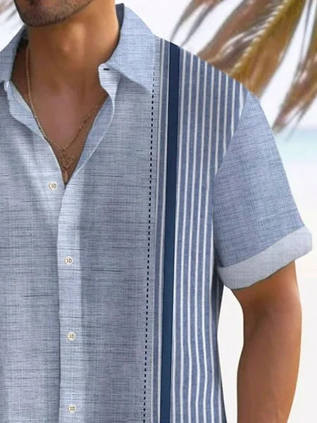 Alohadaddy Retro Striped Textured Bowling 3D Printed Men's Button Pocket Short Sleeve Shirt