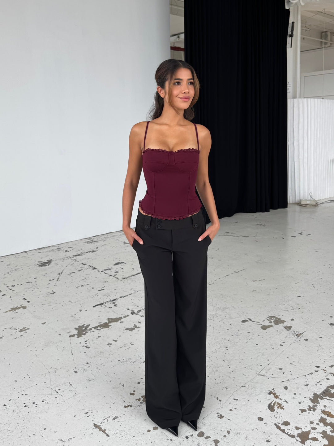 Lula lace corset top - mørk rød
