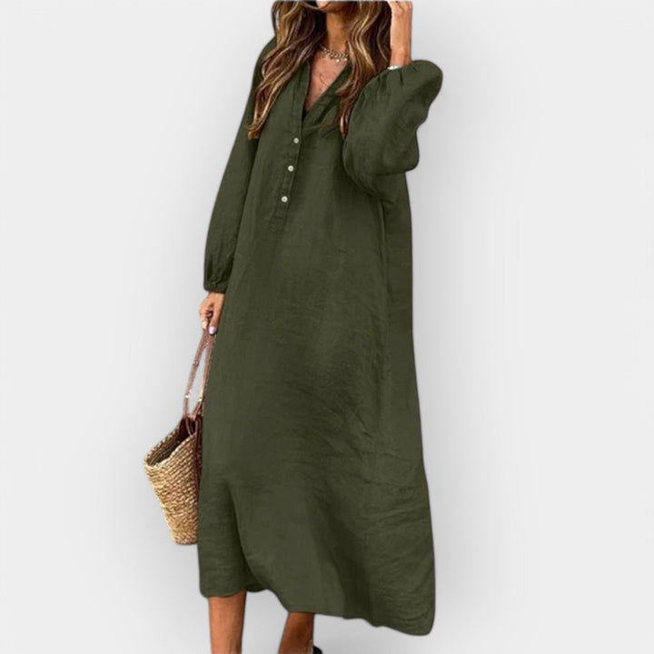 Elegant Linnedress med Stilfuld Silhuet