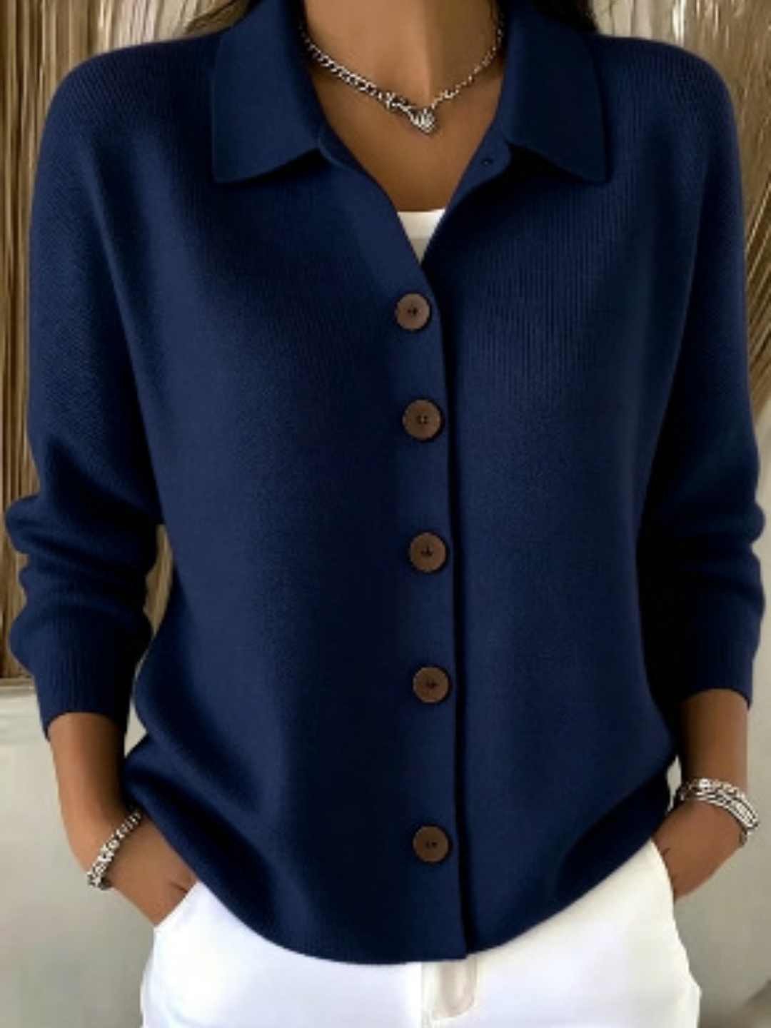 Blød Krave Knopf-Pullover