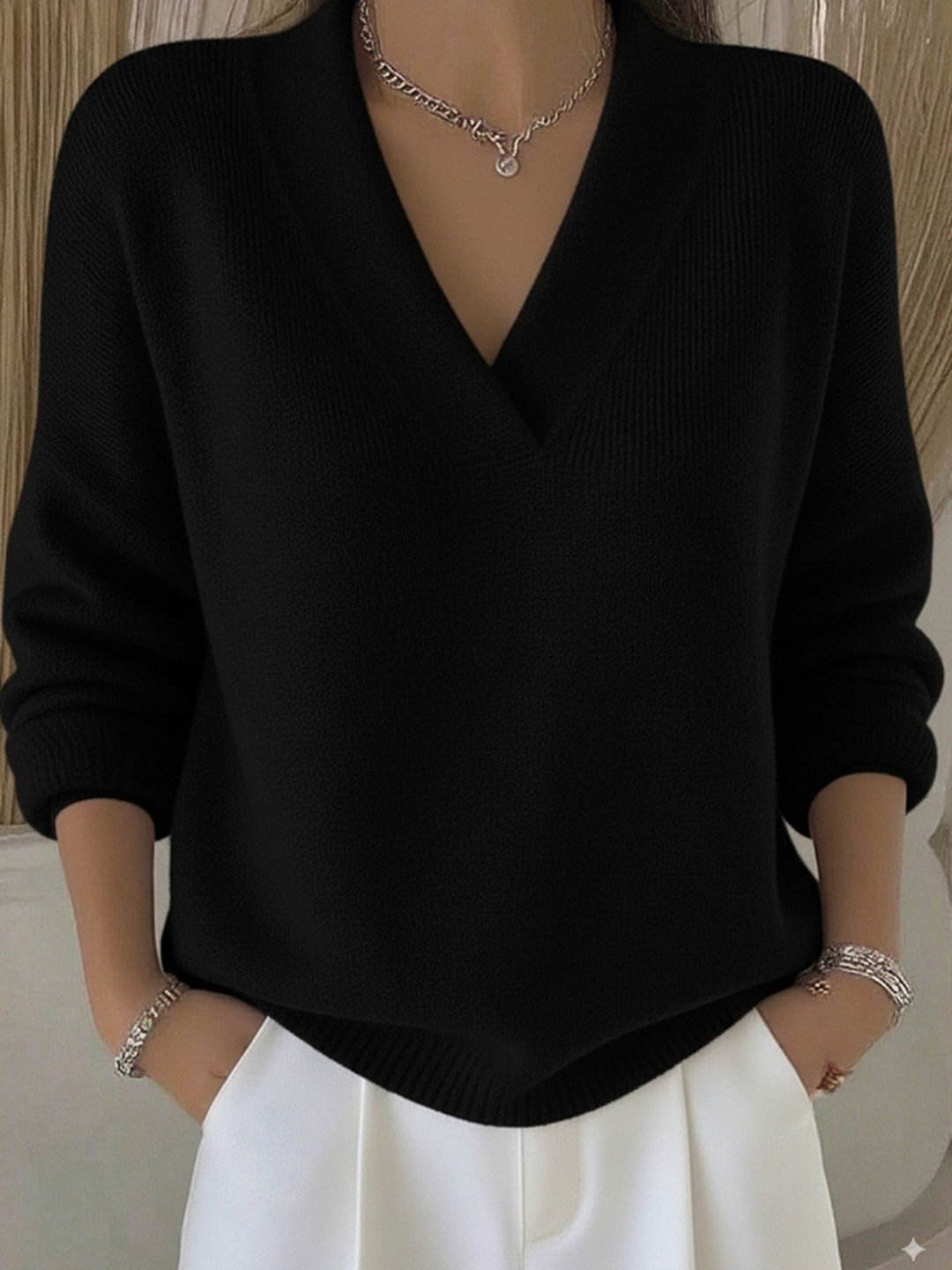 Blød V-udskæring Pullover