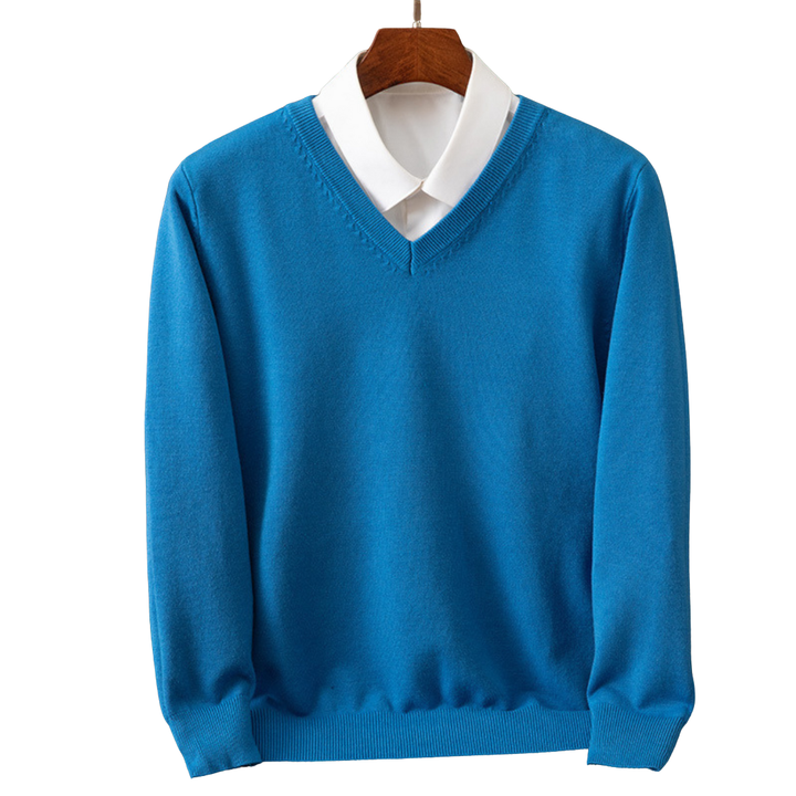 V-Hals Pullover i Ren Uld til Mænd