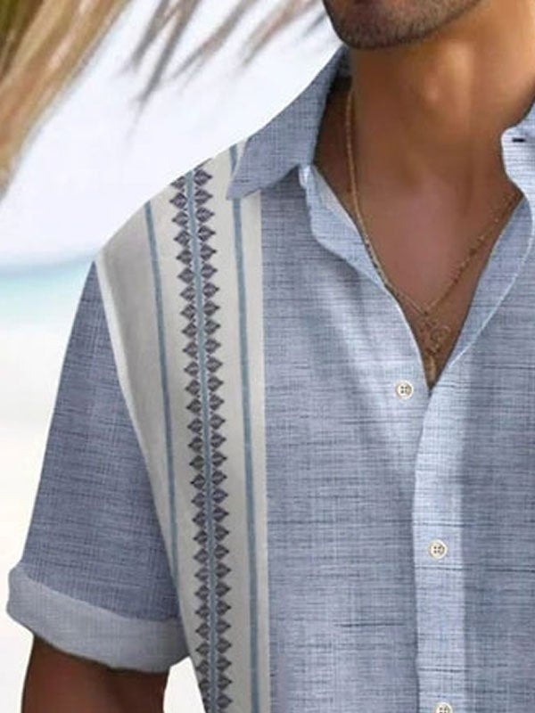 Kortærmet skjorte med knapper og retro kontrast geometrisk mønster til mænd fra Alohadaddy