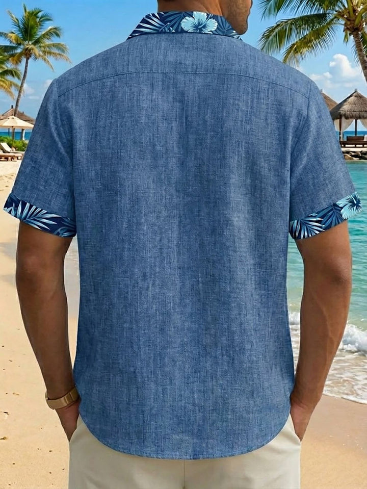 Alohadaddy® Hawaii Basic Textured Floral Print Men's Button-Down Short-Sleeve Shirt Big & Tall