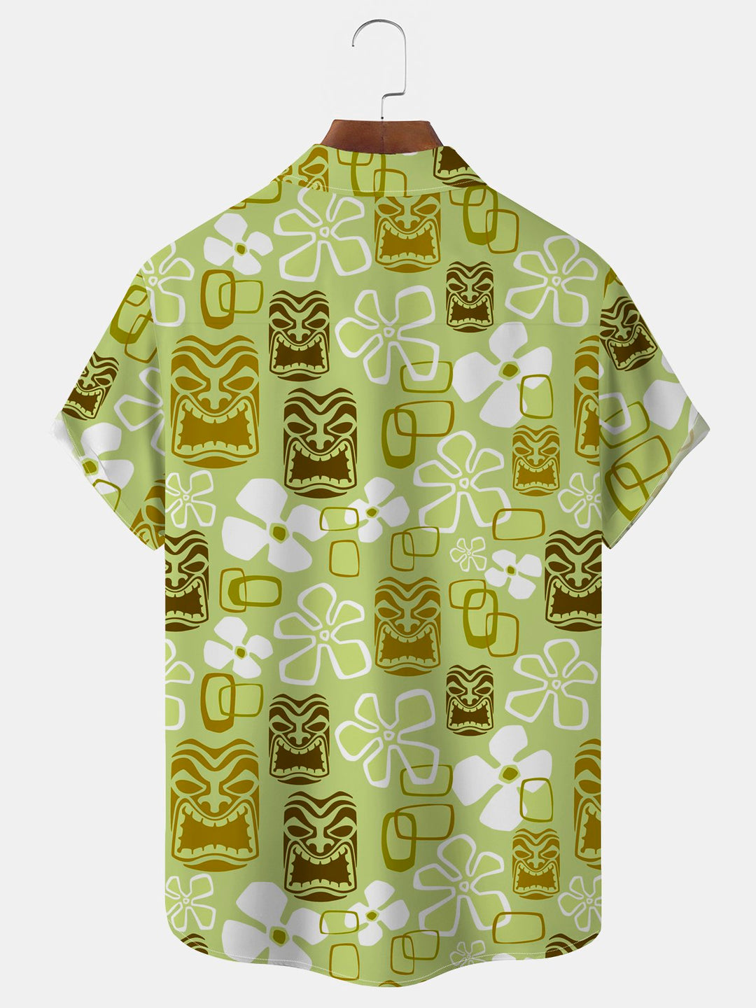 Alohadaddy Vintage Holiday Tiki Art Green Men's Hawaiian Shirts Stretch Aloha Camp Pocket Shirts
