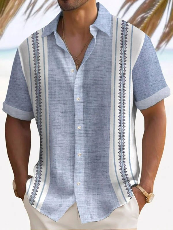 Kortærmet skjorte med knapper og retro kontrast geometrisk mønster til mænd fra Alohadaddy