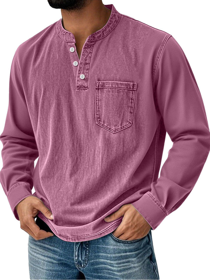 Alohadaddy® Basic Men's Casual Fashion Elastic Button Open Collar Long Sleeve Pocket T-Shirt Big Tall