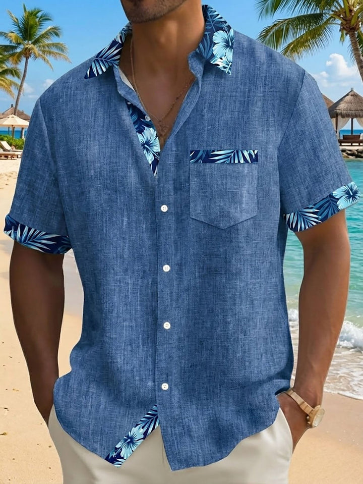 Alohadaddy® Hawaii Basic Textured Floral Print Men's Button-Down Short-Sleeve Shirt Big & Tall