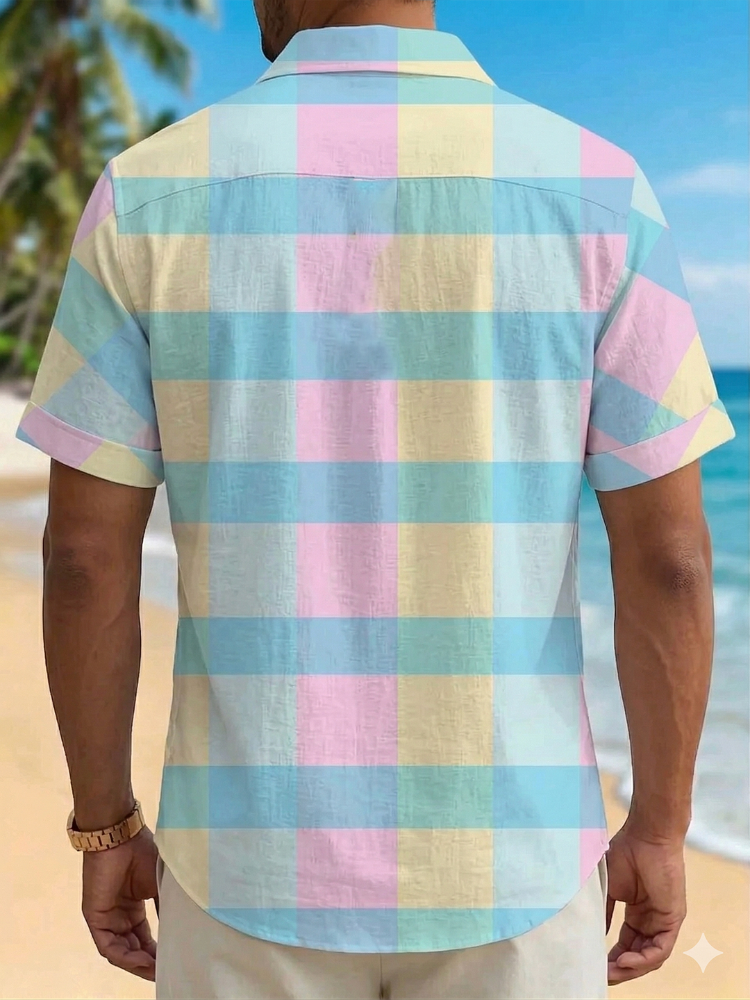 Alohadaddy® Men's Basic Pastel Plaid Check Print Button-Down Pocket Short-Sleeve Shirt Big & Tall