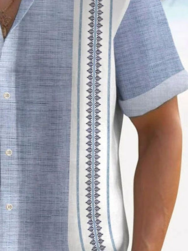 Kortærmet skjorte med knapper og retro kontrast geometrisk mønster til mænd fra Alohadaddy