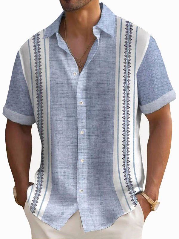 Kortærmet skjorte med knapper og retro kontrast geometrisk mønster til mænd fra Alohadaddy