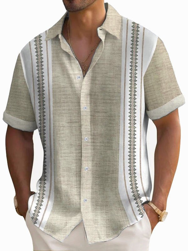 Kortærmet skjorte med knapper og retro kontrast geometrisk mønster til mænd fra Alohadaddy